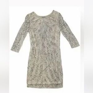 Beaded knee length wedding dressPrelude 3/4 sleeve beaded sheath dress - size 16